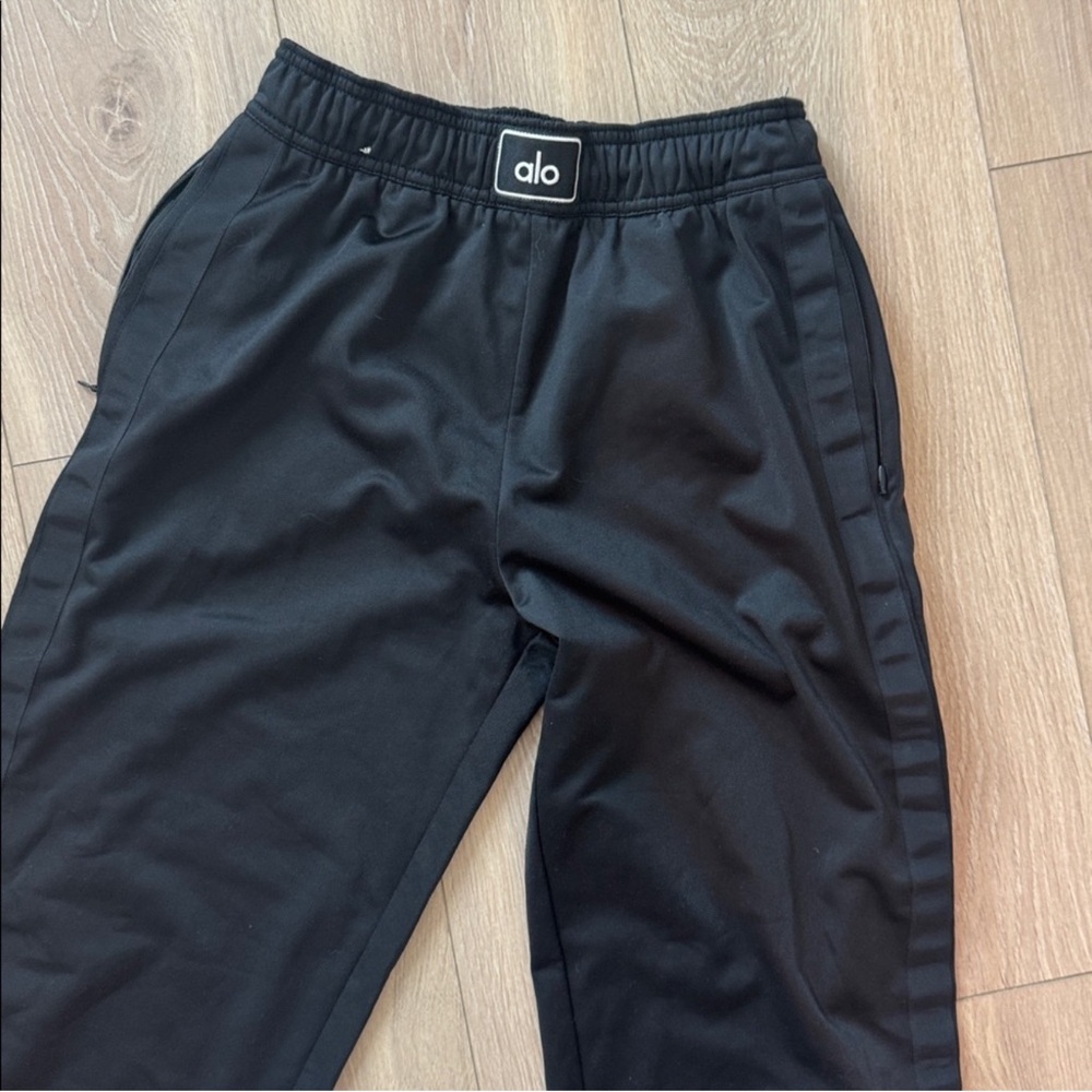 Alo Black Track Pants with Logo Waistband